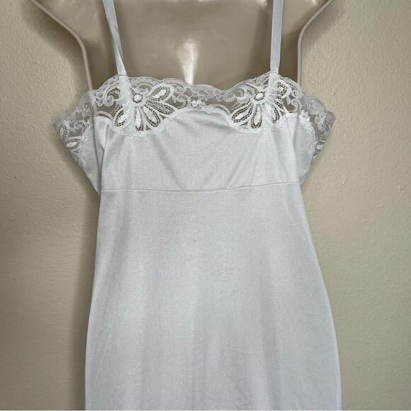 Vintage 60s 70s Shadowline White Lace Full Slip Adjustable Strap Women Size 36 - Picture 7 of 14